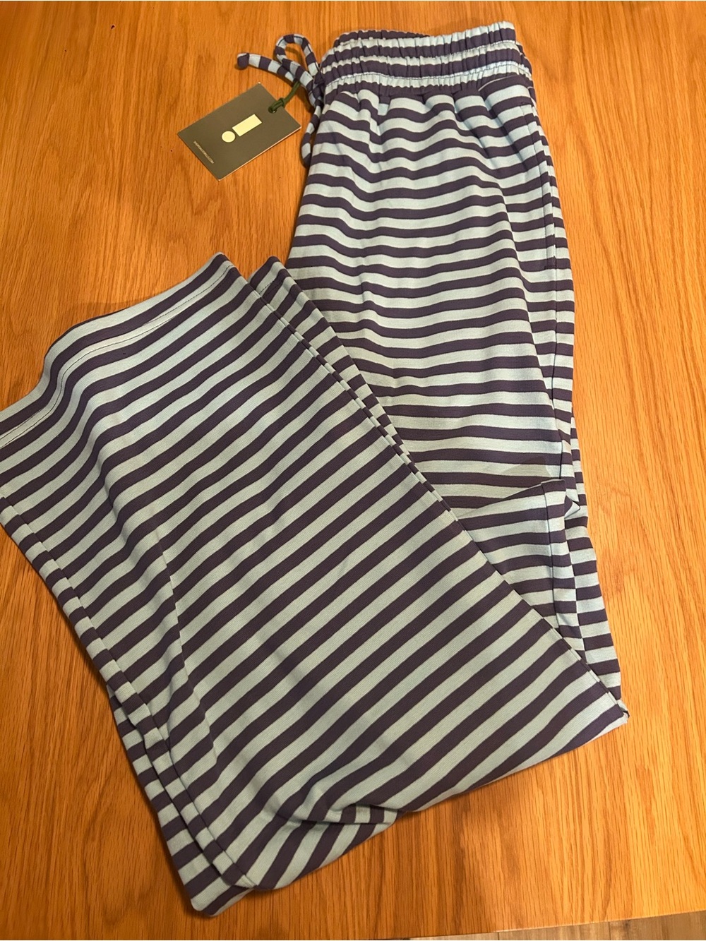 Daily Drills Striped Cotton Pants - Malibu + Navy Stripe Size M/L NWT